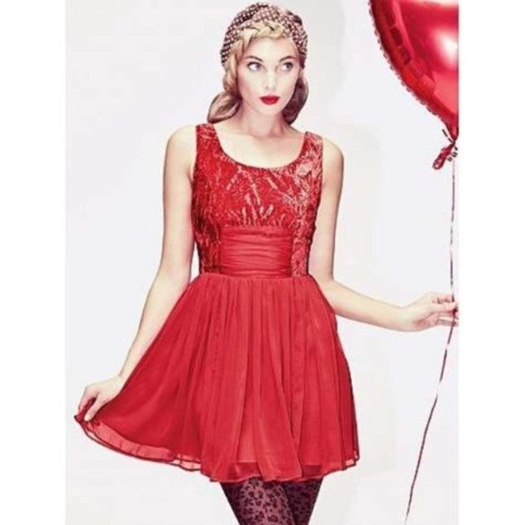 Free People Red Velvet/Chiffon Ballerina Dress - Picture 12 of 12